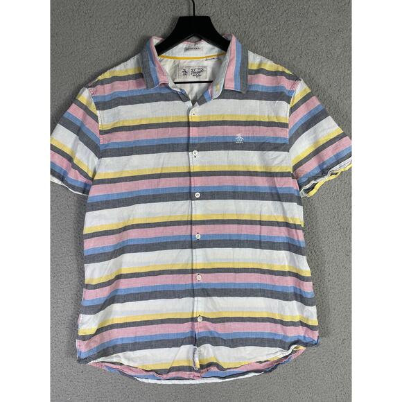 Original Penguin Heritage Slim Fit Striped Short Sleeve Button Shirt Men's Large - Picture 3 of 10